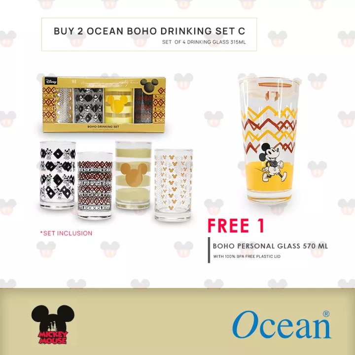 SPECIAL PROMO Ocean Glass Mickey BOHO Drinking Glass 315 ml – (SET C)