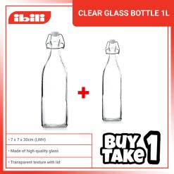 BUY 1 TAKE 1 IBILI Milk Bottle 1L  of Glass, 7 x 7 x 30 cm