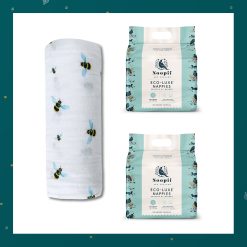 Malabar Baby Organic Muslin Single Swaddle Bee + 2packs of NOOPII Newborn Diapers