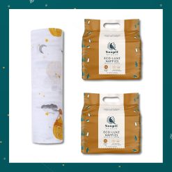 Malabar Baby Organic Muslin Single Swaddle Hot Air Balloon + 2packs of NOOPII INFANT DIAPERS