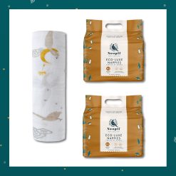 Malabar Baby Ph Organic Muslin Single Swaddle Enchanted Peacock + 2packs of NOOPII INFANT DIAPERS