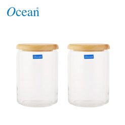 Ocean Glassware Pop Jar Wood Cover 500 ML / 0.5 Liter Set of 2