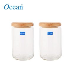 Ocean Glass Pop Jar Wood Cover 650 ML / 0.65 Liter Set of 2