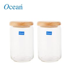 Ocean Glass Pop Jar Wood Cover 750 ML / 0.75 Liter Set of 2