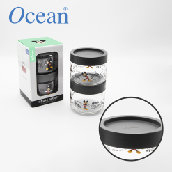 Ocean Glass Mickey JUNGLE Pop Jar with Gray Plastic Lid  325 ML / 0.32 Liter Set of 2