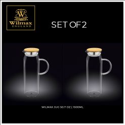 WILMAX SET OF 2 WOOD LID THERMO GLASS  JUG 50.7 OZ | 1500ML