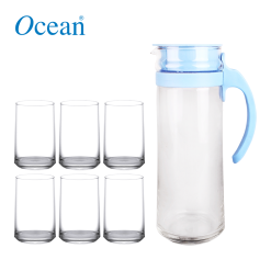 Ocean Glass Blue Patio Pitcher with Glass Set 7 pieces