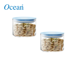 Ocean Glass Norma Vacuum Sealed Pop Jar Soft Blue 385 ml Set of 2