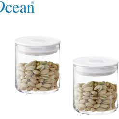 Ocean Glass Norma Vacuum Sealed Pop Jar Pure White 685 ml Set of 2