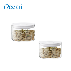Ocean Glass Norma Vacuum Sealed Pop Jar Pure White 385 ml Set of 2