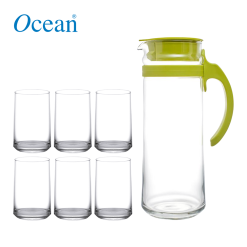 Ocean Glass Green Patio Pitcher Set 43 Oz. / 1265 mL with Glass Set 7 pieces