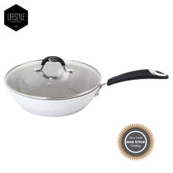 Lifestyle Cookware Stellar Marble Ceramic Coating 28cm Frypan with Glass Lid