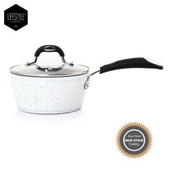Lifestyle Cookware Stellar Marble Ceramic Coating 18cm Saucepan with Glass Lid