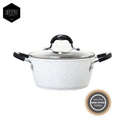 Lifestyle Cookware Stellar Marble Ceramic Coating 20cm Casserole with Glass Lid
