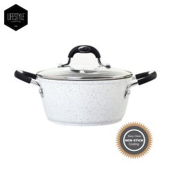 Lifestyle Cookware Stellar Marble Ceramic Coating 24cm Casserole with Glass Lid