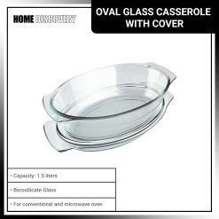Home Discovery Heat Resistant Tempered Glass Oval Casserole with Cover 1.5 Liter (1 pc)