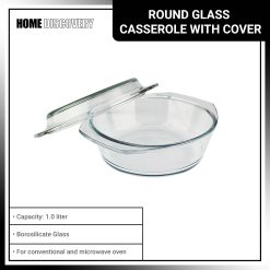 Home Discovery Heat Resistant Round Glass Casserole with Cover 1.0 Liter (1 pc)