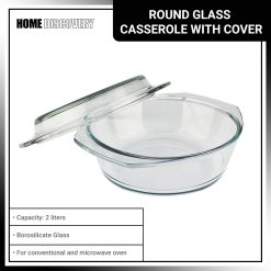 Home Discovery Heat Resistant Tempered Glass Round Casserole with Cover 2 Liter (1pc)